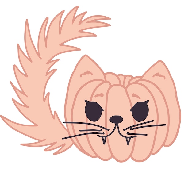 Calabaza gato lindo vector estacional dibujado a mano ilustración halloween jack o linterna decoración navideña
