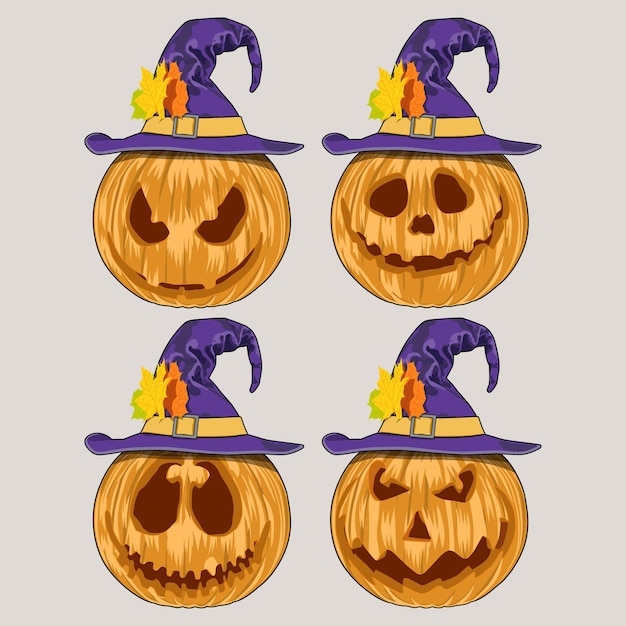 Calabaza de Halloween Arte vectorial con un sombrero de bruja en él