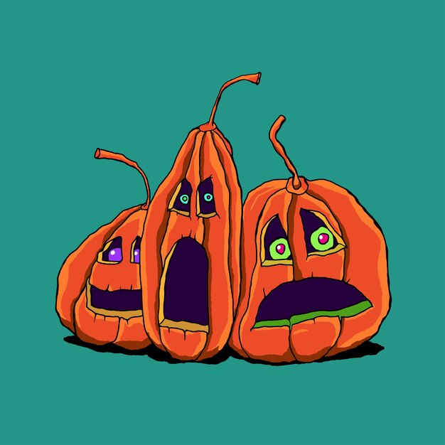 Calabaza de Halloween aterradora en vector sobre fondo negro