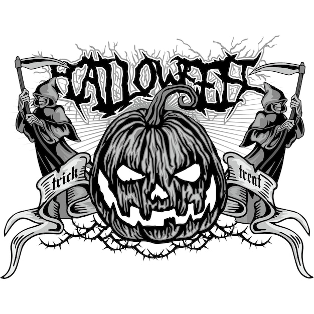 Calabaza de halloween con camisetas de diseño vintage grunge de calavera