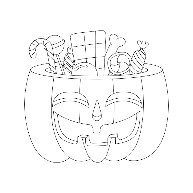 Vector calabaza de halloween como una canasta de dulces en una calabaza de halloween