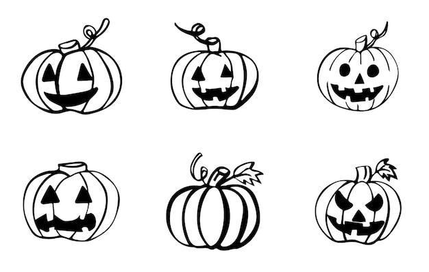 Calabaza de halloween dibujado a mano doodle conjunto de 6 elementos