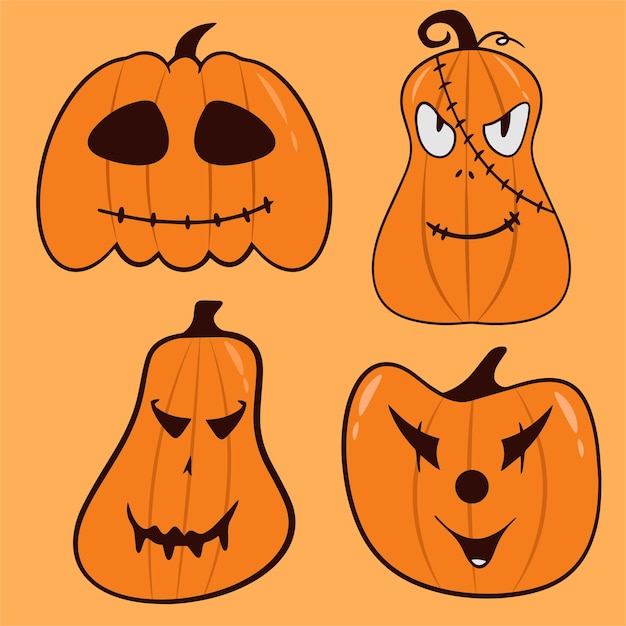 Vector calabaza halloween dibujos animados arte aislado dibujado a mano