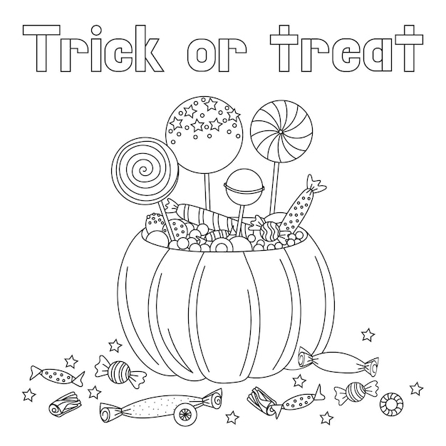 Calabaza de halloween y dulces doodle página del libro para colorear antistraess para adultos y niños