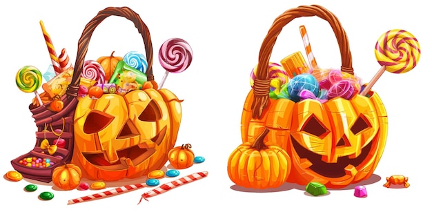 Vector calabaza de halloween con dulces