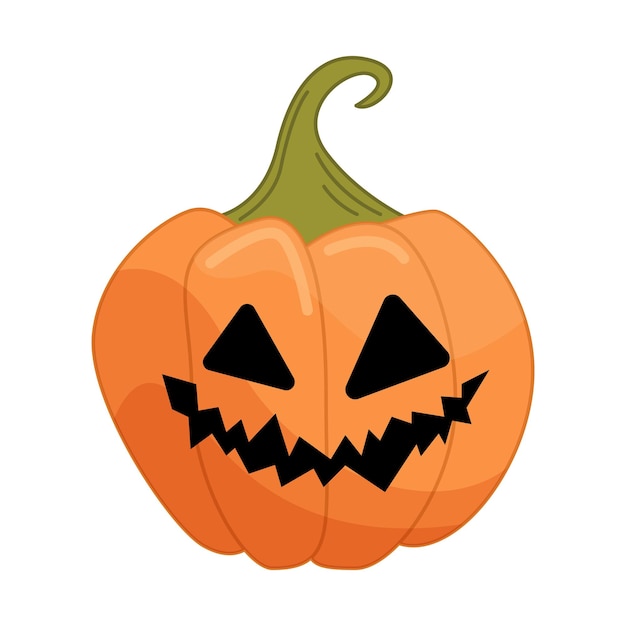 Calabaza de Halloween en estilo plano de dibujos animados aislado sobre fondo blanco. Ilustración de vector divertido