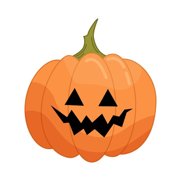 Calabaza de Halloween en estilo plano de dibujos animados aislado sobre fondo blanco. Ilustración de vector divertido