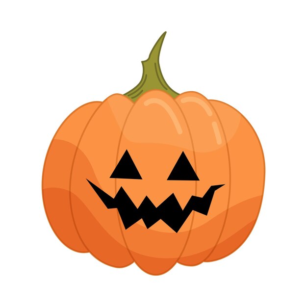 Calabaza de halloween en estilo plano de dibujos animados aislado sobre fondo blanco. ilustración de vector divertido