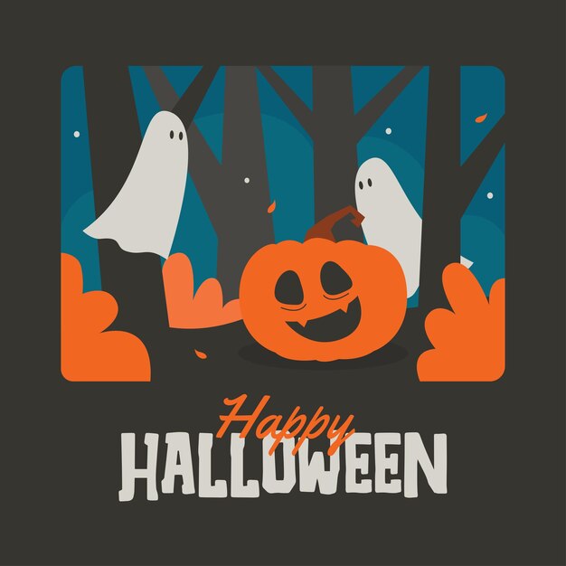 Calabaza de Halloween y fantasma en diseño plano.