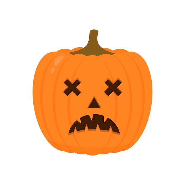 Calabaza de Halloween con icono de cara de miedo aislado en blanco Cute dibujos animados Jacko Lantern Decoraciones de fiesta de Halloween Fácil de editar plantilla vectorial