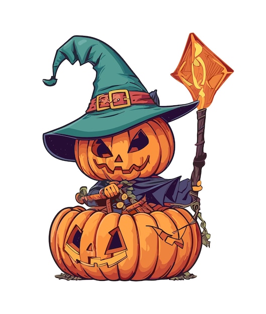 Calabaza de Halloween con ilustración de vector de sombrero