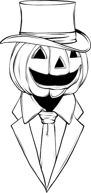 Calabaza de Halloween Ilustración vectorial Icono de arte de línea delgada sobre fondo blanco Estilo de dibujos animados