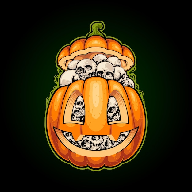 Vector una calabaza de halloween llena de calaveras