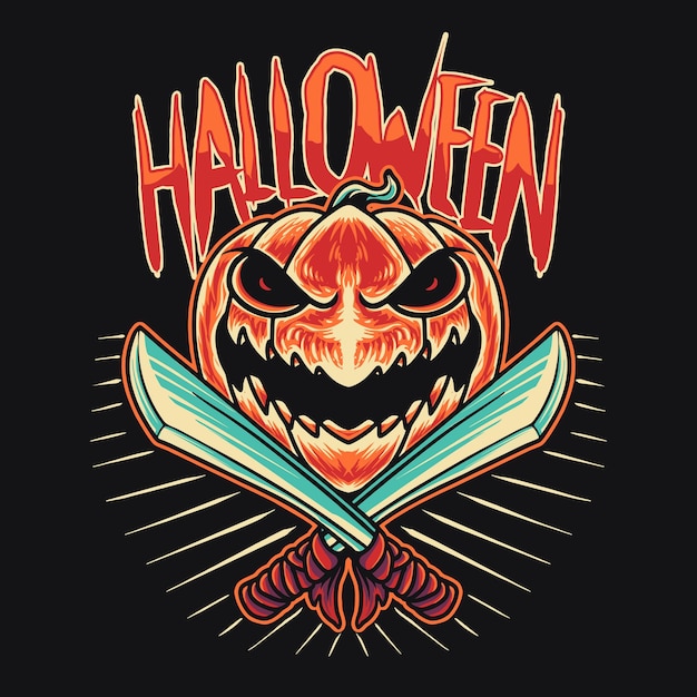 calabaza, halloween, machete, vector, ilustración