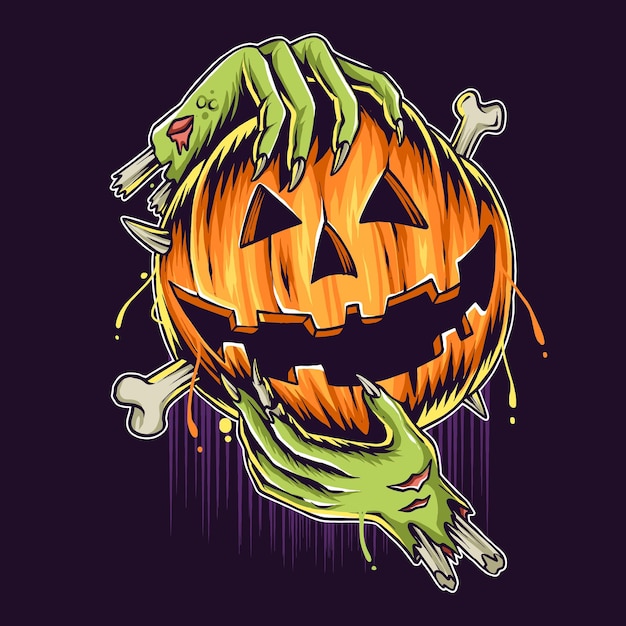 Vector calabaza de halloween en manos zombie