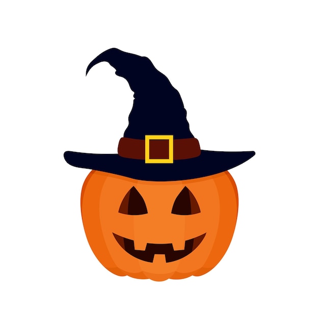 Calabaza de Halloween de miedo con un sombrero de bruja sobre fondo blanco Ilustración de vector de elemento de decoración de Halloween feliz