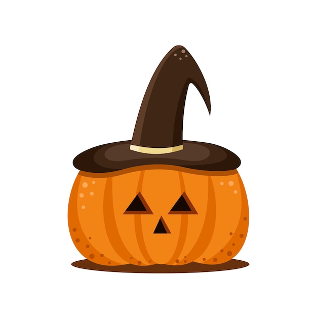 Calabaza de Halloween con sombrero de bruja aislada sobre un fondo blanco Ilustración vectorial