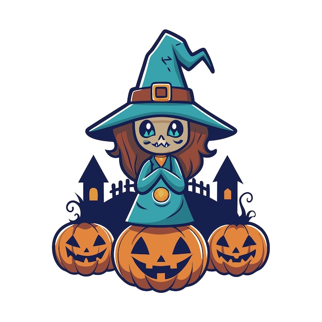 una calabaza de halloween con un sombrero de bruja
