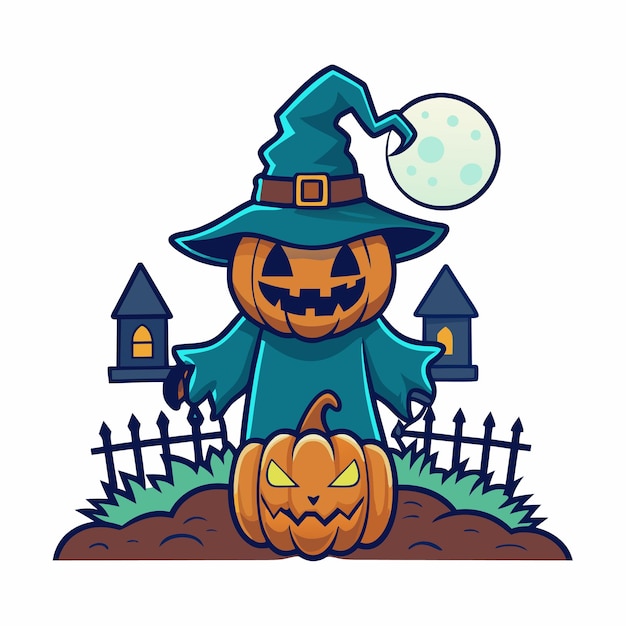 una calabaza de halloween con un sombrero de bruja