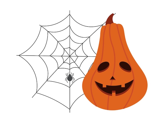 Calabaza de halloween con telaraña para tarjeta e invitación ilustración vectorial en estilo plano