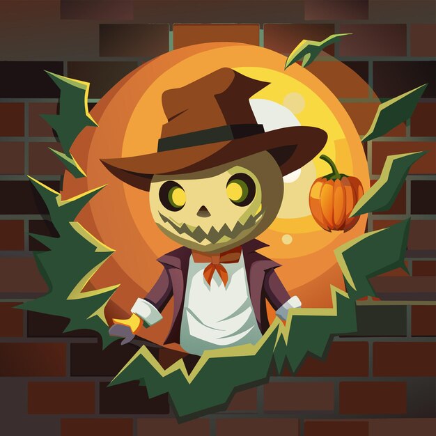 Vector calabaza de halloween en zombis dibujado a mano personaje de dibujos animados pegatina icono concepto ilustración aislada