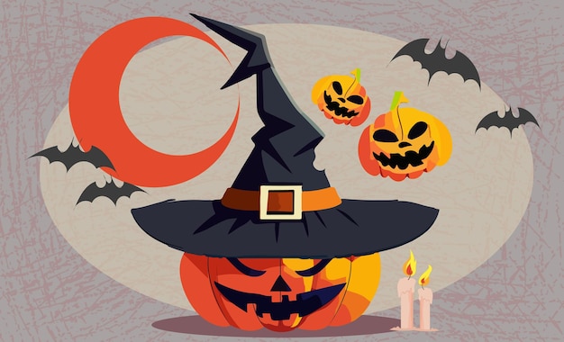 Calabaza Jacko'Lantern con sombrero de bruja