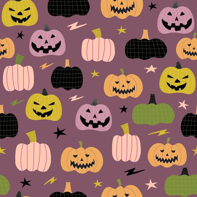 Calabaza linda de patrones sin fisuras con dibujos animados de adorno