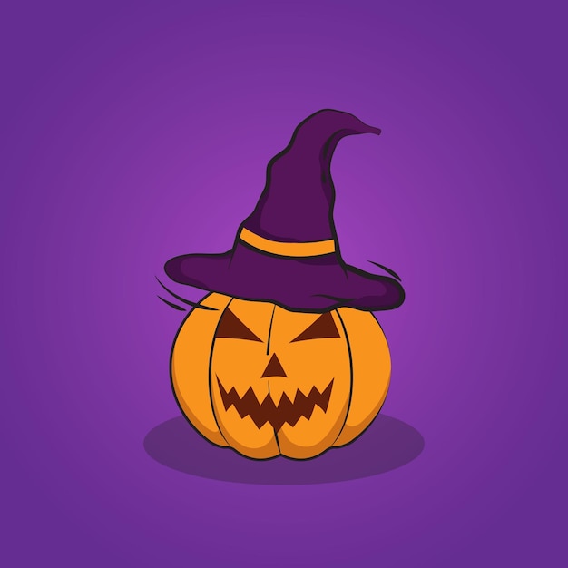 Calabaza lindo personaje halloween con sombrero ornamento objeto color púrpura fondo