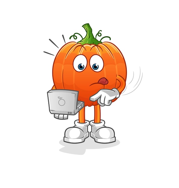 calabaza con mascota portátil. vector de dibujos animados