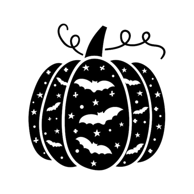 Calabaza con murciélagos estrellas calabaza de halloween feliz halloween ilustración vectorial