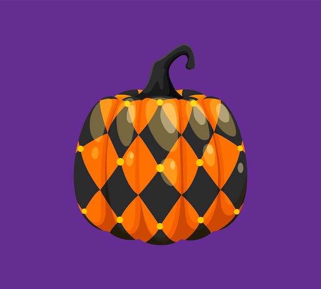 Vector calabaza pintada de halloween con adorno navideño. planta de calabaza festiva vectorial aislada que muestra un diseño creativo como un patrón de rombo negro y naranja. decoración de temporada y celebración de hallowmas.