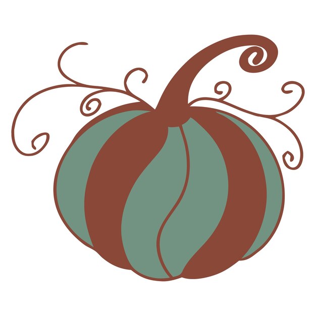 Calabaza a rayas de dibujos animados retro con vides rizadas