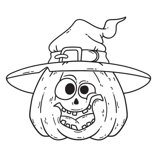 Calabaza sonriente de halloween con sombrero de bruja