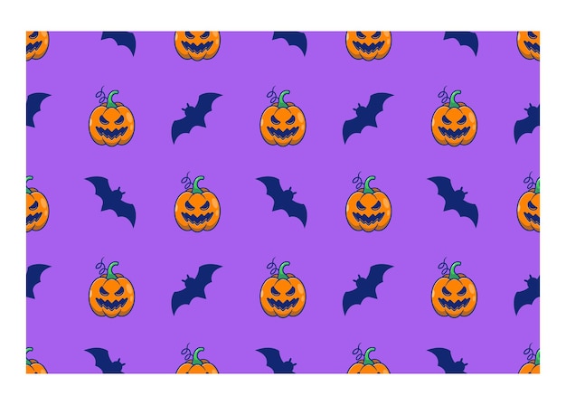 Calabaza con temática de Halloween jack o lantern de patrones sin fisuras, diseño de ilustraciones vectoriales