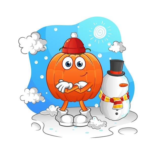 Calabaza en vector de mascota de dibujos animados de personaje de invierno frío