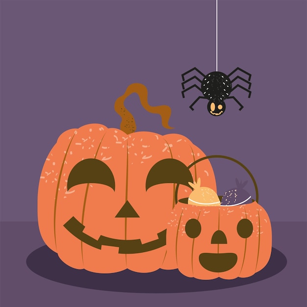 Vector calabazas y araña de halloween