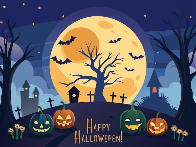 calabazas de casa embrujada en un cementerio elementos de diseño de ilustración