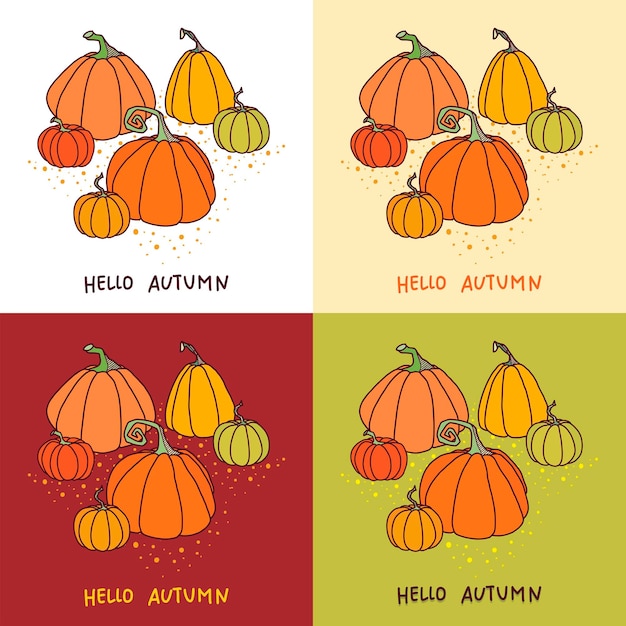 calabazas de colores en una tarjeta postal hola festival de otoño y cosecha