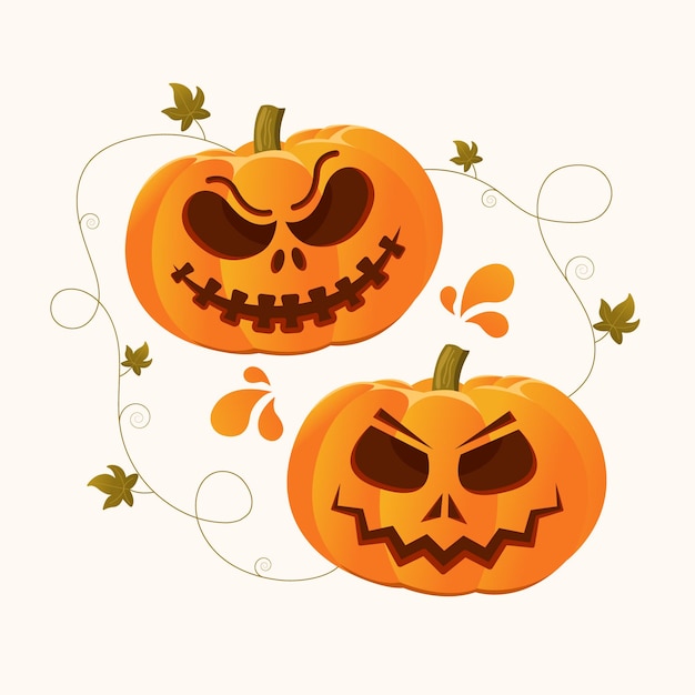 Vector calabazas de halloween con caras aterradoras