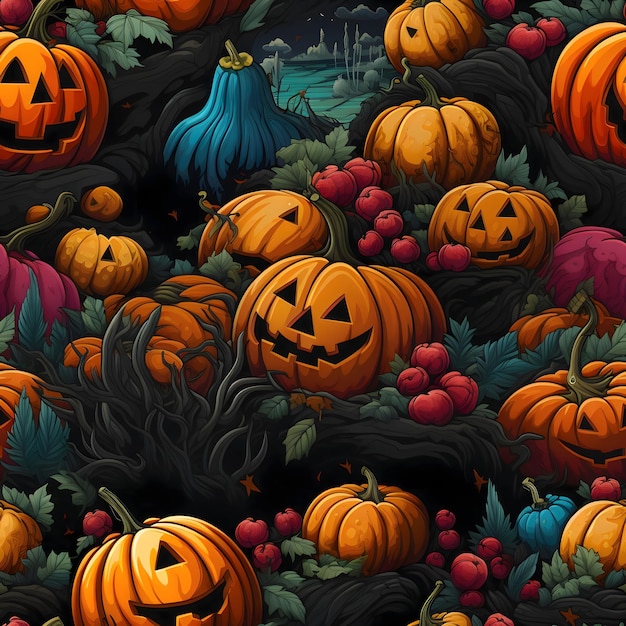 Vector calabazas de halloween y cosecha como fondo abstracto diseño de textura de banner de papel tapiz con vector de patrón colores oscuros