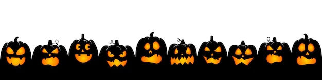 Calabazas de Halloween en fila sobre un fondo blanco Ilustración vectorial