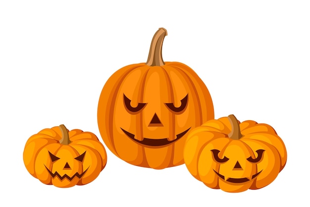 Vector calabazas de halloween jackolanterns aisladas sobre un fondo blanco