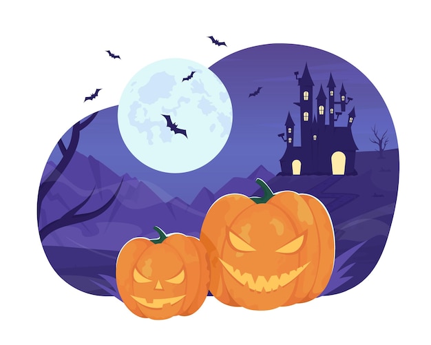 Calabazas de halloween con luna llena 2d vector ilustración aislada