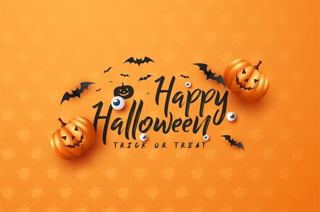 Calabazas de halloween de miedo sobre fondo naranja moteado blanco