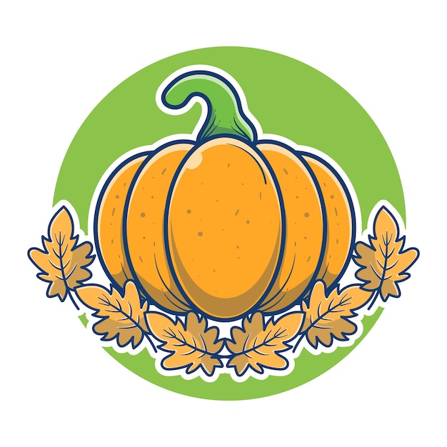 Calabazas y hojas de otoño para la ilustración del día de acción de gracias. Celebración del Día de Acción de Gracias. Concepto de logotipo de calabaza fresca. Estilo de dibujos animados plana.