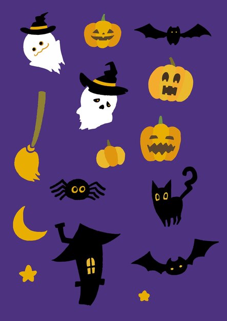 Vector calabazas lindas y fantasmas y otros elementos de halloween