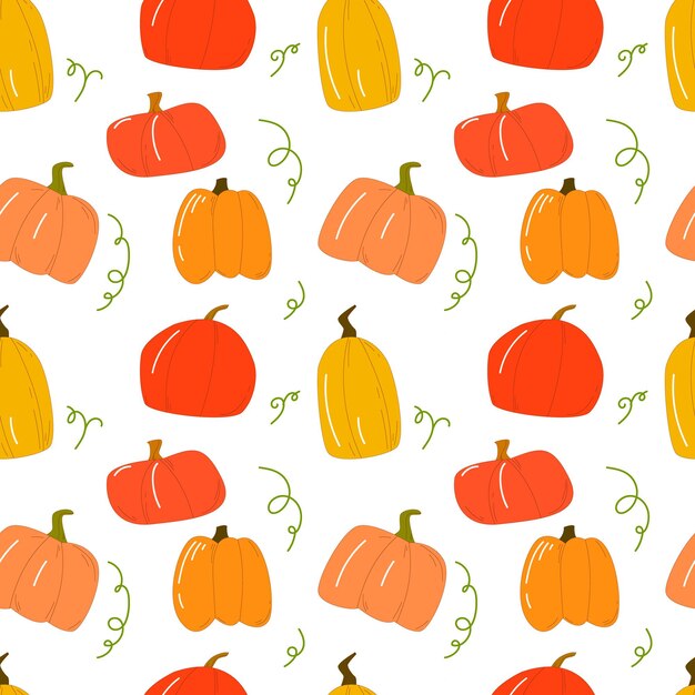 Calabazas de otoño dibujado a mano simple ilustración de patrones sin fisuras