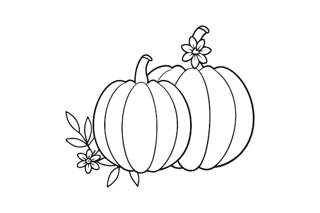 Calabazas de otoño con flores estacionales Arte vectorial