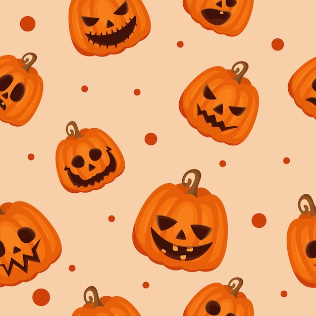 Calabazas talladas de Halloween y patrón de fondo transparente de vector de murciélago