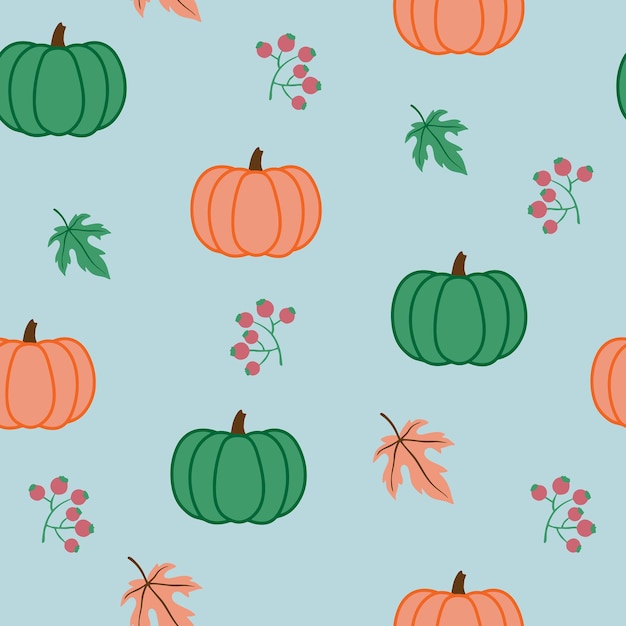 Las calabazas vintage sin costuras patrón de Halloween en fondo azul ilustración vectorial plana